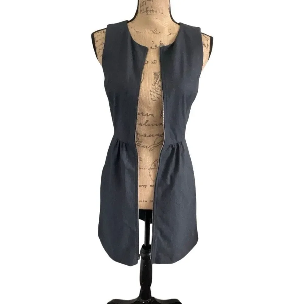 EUC! Theory Gray Wool Tank Full Front Zip Sheath Dress - Size 0 - Picture 8 of 11